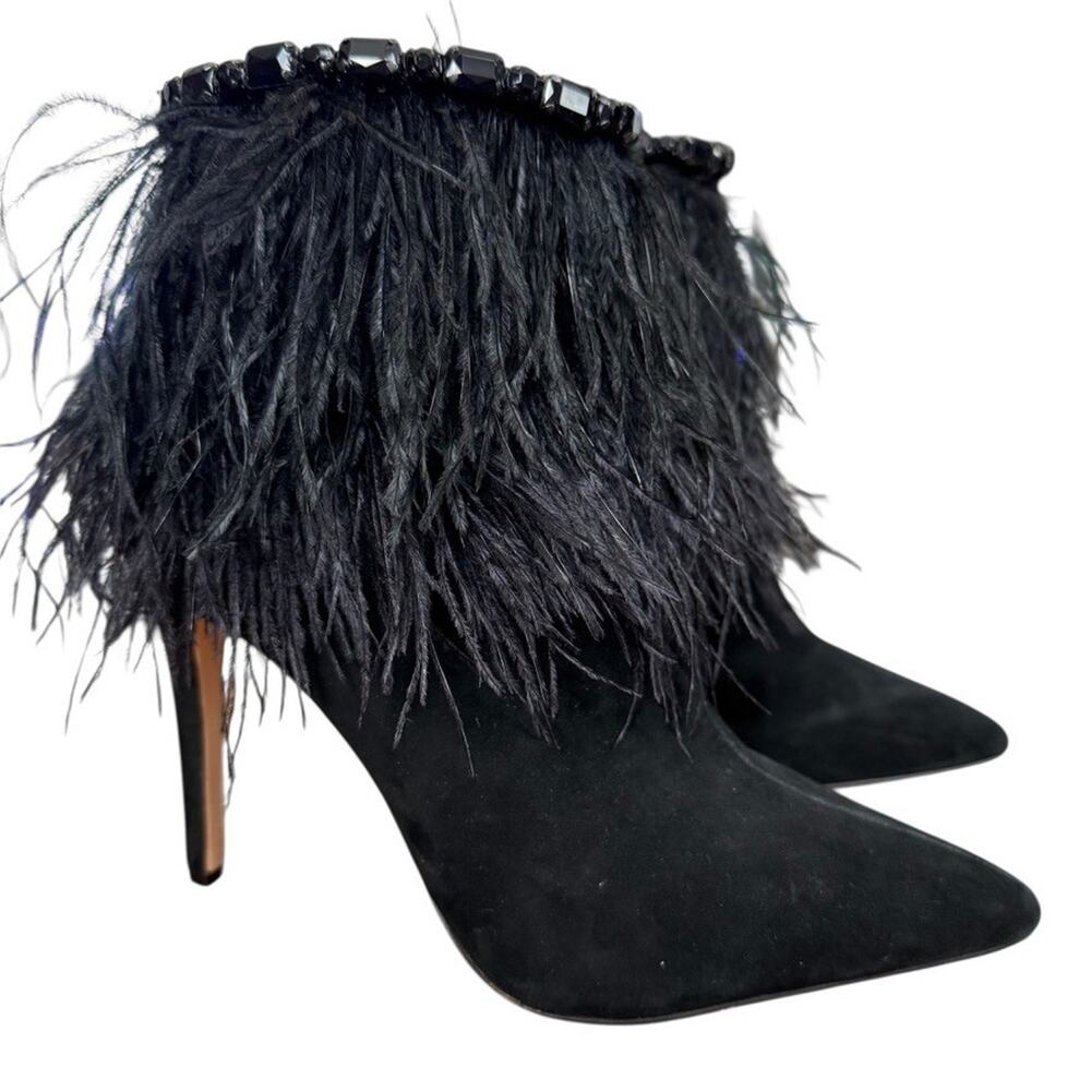 Jessica Simpson Piume Feather Black High Heel Ankle Boots Booties Shoes sz 10